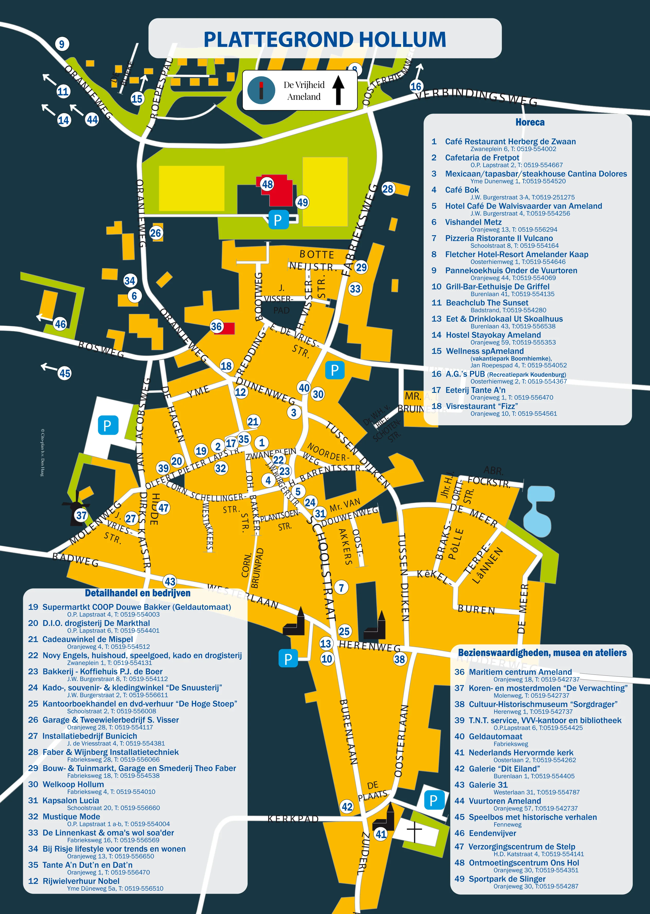 Map of the village of Hollum on Ameland